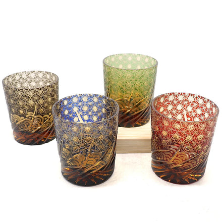 8oz Hand Cutting Whisky Glass for Beverage Cognac Vodak Hand Carved Japanese Edo Kiriko Crystal Glasses Tumbler Green