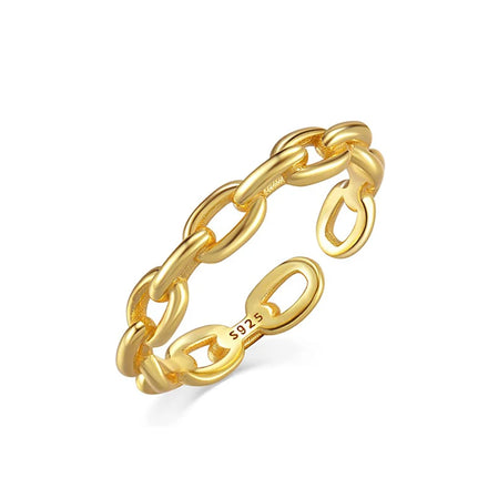 18K Gold Plated Sterling Silver Chain Link Ring Simple Stacking Band Open Rings for Women Adjustable