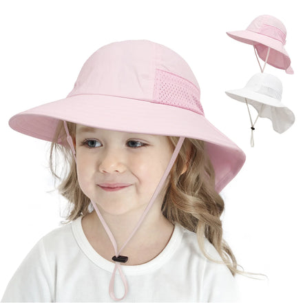 Kids Girls Boys Toddlers Nylon Sun Hat Wide Brim UPF50+ Mesh Safair Hats With Neck Flap Breathable Wide Brim Summer Beach Hat