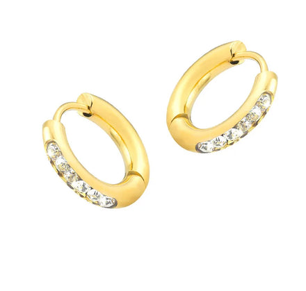 Dainty Women Fashion Rhinestone Jewelry Gold Plated Stainless Steel Waterproof Chunky Hoop Huggie Earrings