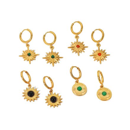 18K Gold Plated Stainless Steel Earrings Natural Stone Star Pendant Ring Earrings for Women