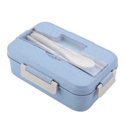 Hot Selling Custom logo Microwave Safe Bento Box with Cutlery Handle Adult or Kids Wheat Straw Lunch Box