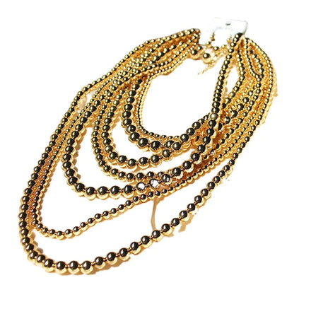 Personality Cool Boy Long Style Fold Wear Bean Exaggerated Multilayer Necklace Trend Girl Ear Stud Necklace Set Gold 1 Piece /