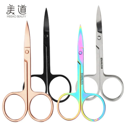 Stainless Steel Rose Gold Colorful Titanium Curved Sharp Black Private Label Eyebrow Nail Scissors Trimming