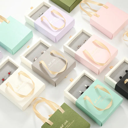 Customize Logo Pink Sliding Necklace Earring Jewelry Box Packaging Portable Slide Drawer Box with Handle
