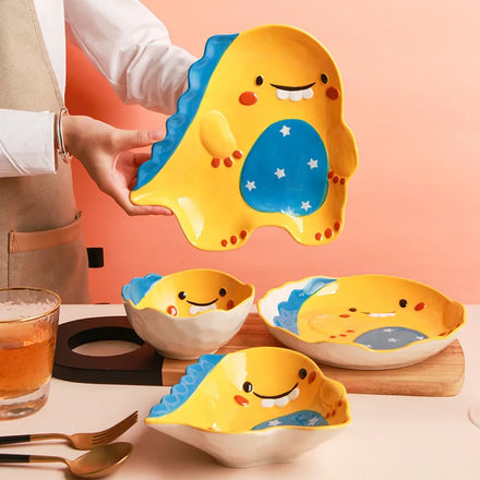 Custom Embossed 3D Animal Shape Ceramic Plates Cartoon Cute Dinosaur Dishes & Plates for Kids