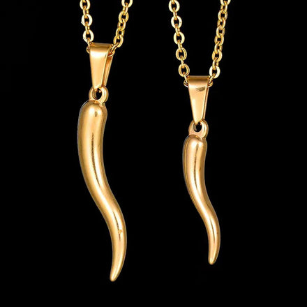 Two Sizes Stainless Steel Chili Pendant Italian Jewelry Women 18K Gold Horn Necklace Hip Hop Crescent Moon Charms Thin Chain