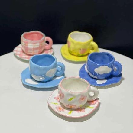 Hand-painted Flower Ceramic Coffee Cup Home Office Mug With Saucer Breakfast Milk Juice Tea Handle Cup Gift Microwave Safe