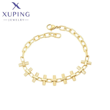 X000977671 Xuping Jewelry 14K Gold Color Plated Unisex Chain Link Cross Rapper Hip Hop Bracelet