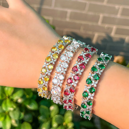 White Gold Color Green Cubic Zircon Stone Adult Women Fashion Wedding Engagement Bracelets With Extension Gift Bangles Jewelry