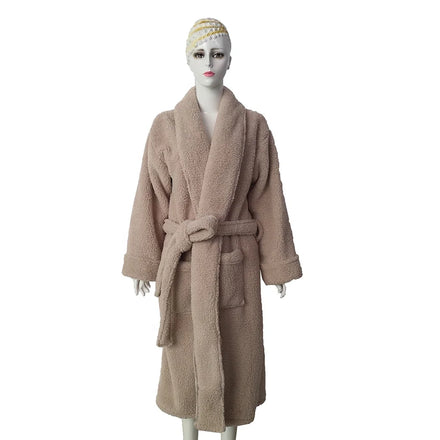 Bulk Luxe Women's Teddy Fleece Bathrobe Turn Down Collar Knee Length Warm White Bath Robe