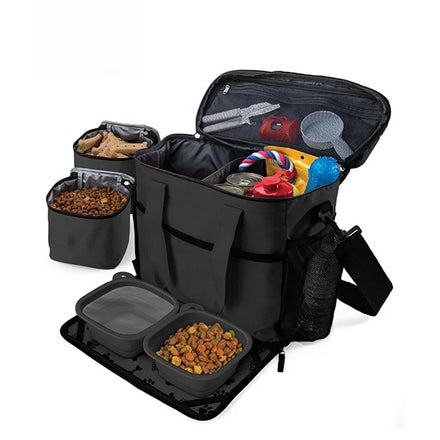 Foldable Pet for Cat Tote Bag with 2 Food Containers Pet Dog Travel Bag with Pockets Bowl for Carrying Sports Entertainment