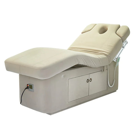 Spa Bed with Cabinet Motor Electric Massage Bed High Density Foam 18 cm Adjustable Wooden Frame