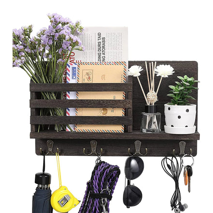 Natural Wooden Key Holder Wall Mounted Mail Organizer and Key Hanger