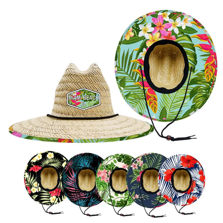 Custom Logo Sombrero Unisex Summer Outdoor Natural Wide Brim Camping Surfing Lifeguard Straw Hat Australia Straw Surf Hat Men