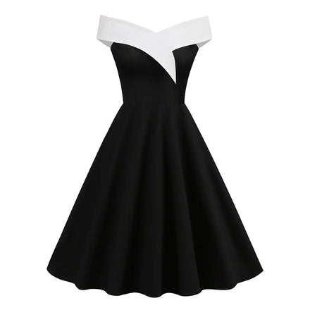 Good Quality Vintage Cotton Party Dress 2023 New Arrive 50s 60s off Shoulder Solid Color Cocktail Dress
