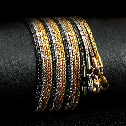 Non Tarnish Jewelry Wholesale 18K Gold Plated Stainless Steel Snake Chain Neckless for Men 2mm Round Snake Bone Chain Necklace
