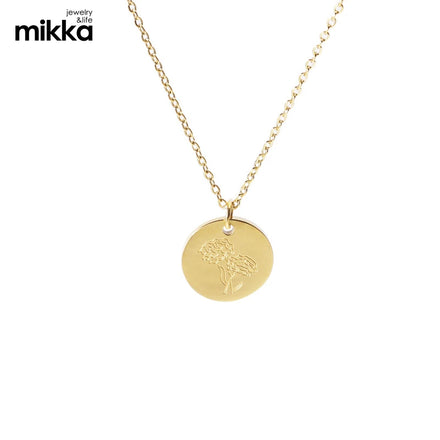 18K Gold Plated Jewelry Custom Necklace Dainty Necklace Women Engraved Birth Flower Stainless Steel Necklace