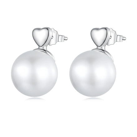 925 Sterling Silver Shell Pearl Drop Earrings Elegant Heart-Shaped Women's Engagement Jewelry BSE741