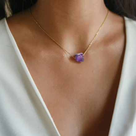Zooying Raw Crystal Necklace Natural Gemstone Black Tourmaline/ Amethyst / Moonstone /Necklace Natural Stone Pendant Necklace