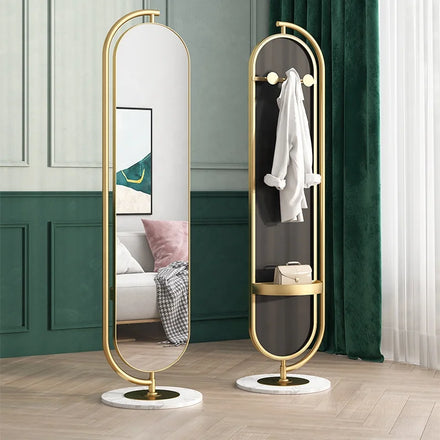 Golden and Black Modern Style Factory Hot Design Full Length Floor Standing Mirror with Shelf