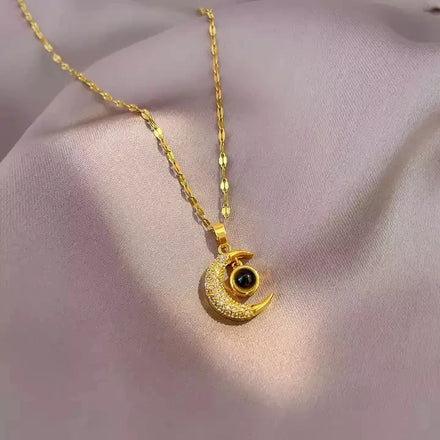 Confession Crescent Thin Necklace Moon Pendant Black Bead Link Chain Choker Necklace Gift Popular Trendy 18K Gold Plated 10pcs