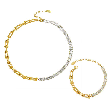 Fenny Luxury Retro Horseshoe Chain Zirconia Pave Mixed Chain Necklace Trend for Women Stainless Steel Jewelry Wholesale