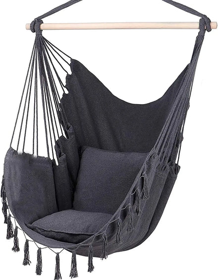 Hammock Chair Swing Hanging Chairs Rope Swing Seat with 2 Pillows and Stick Perfect for Outdoor/Indoor