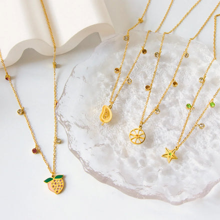 18K Gold Plated Cute Fruit Fashion Design Necklace 2022 Hypoallergenic Stainless Steel Cz Choker Necklace for Girls