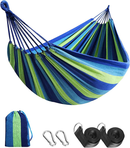 WOQI Garden Durable Hammock Comfortable Cotton Fabric with Tree Strap Weight Capacity up to 450 Lbs
