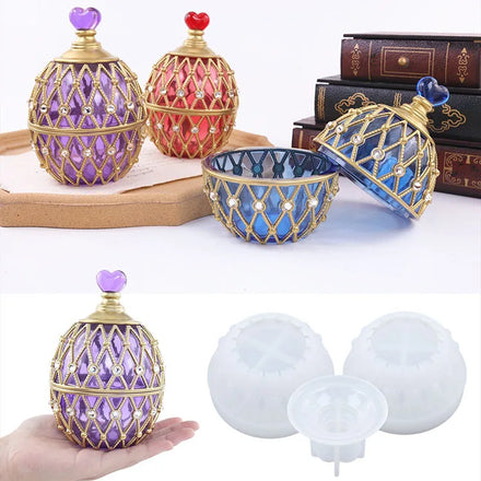 YS DIY Egg Shaped Jar Mold Silicone Insert Diamond Heart Resin Jar Mould With Lid Storage Bottle Candle Holder Candy Container