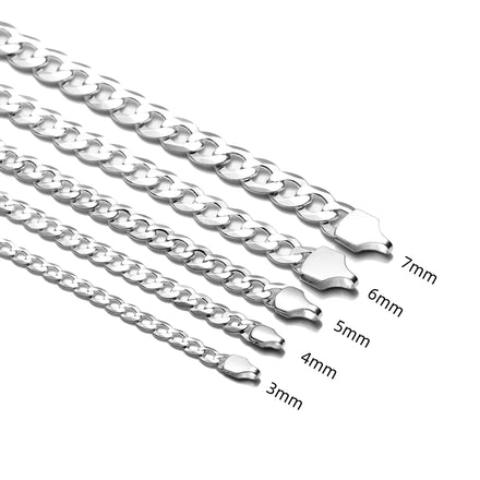 3mm 4mm 5mm 6mm 7mm Classic Fashion 925 Sterling Silver Curb Chain Bracelet for Men Daily Jewelry