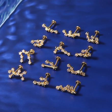 Stainless Steel Gold Plated Ear Helix Tragus Lip Stud Piercing Jewelry Cubic Zircon Twtelve Star Shape Labret Piercing