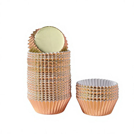 100pcs Packaged Oval Rose Gold Aluminum Foil Paper Cupcake Cups 50*30 Eco-Friendly Disposable for Baking Parties