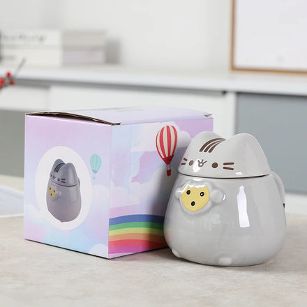350ml Funny Fat Cat Stereo Modeling Pottery Ceramic Mug with Lid 3D Sculpture Cute Cartoon Lucky Cat Water Cup for Presents