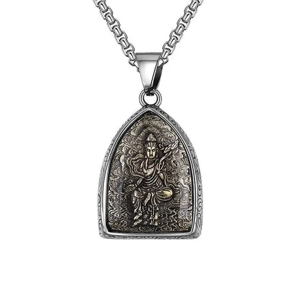 Retro Jewelry Trendy Style Gold Plated Stainless Steel Link Chain Eight patron Gods Buddha Pendant Necklace for Men