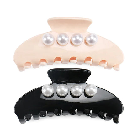 Fashion Lovely Pearl Hair Claw Hot Sale 10.5cm Classic Acetate Claw Clip Nude Color with Big Pearl Hair Clip