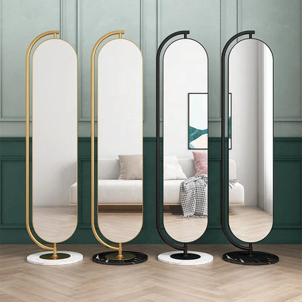 Nordic Floor Type Stereo Fitting Mirror Bedroom Rotary Movable Coat Hanger Vertical Floor Mirror