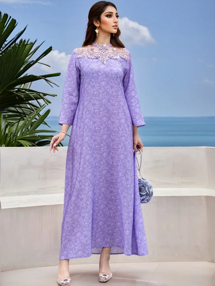 Luxury Jalabia Saudi Dubai Women's Dresses Modest Clothing Purple Elegant Burka Abaya Women Muslim Dress