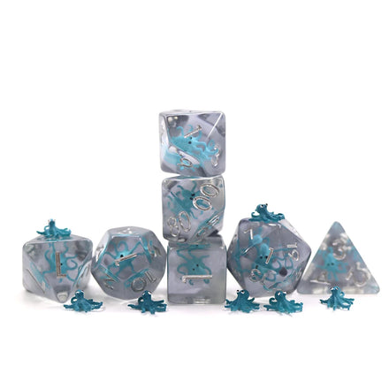 Transparent Dnd Dice Round Edge Teal Octopus Dice for Dnd Rpg