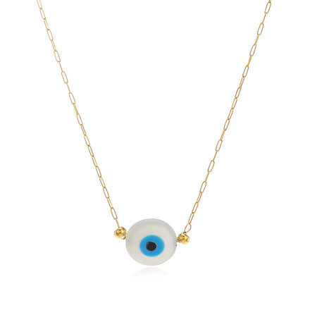 Round Stainless Steel Clavicle Necklace Sapphire Pendant Trendy Fashion Necklace for Women