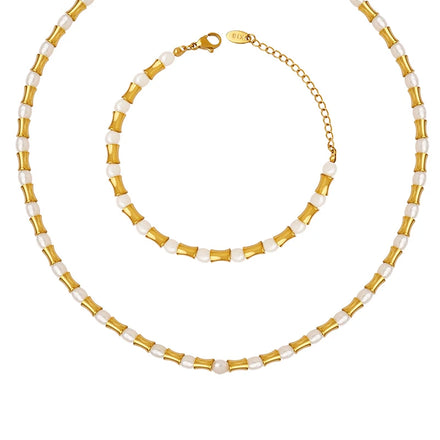 Customized Wholesale Vintage Freshwater Pearl Splicing Necklace Bracelet Jewelry Set