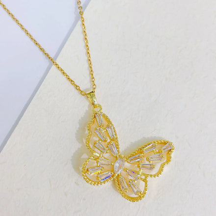 Bohemian 18 Designs Colorful CZ Crystal Butterfly Pendant Necklace Stainless Steel 16k Gold Plated Zircon Butterfly Necklace