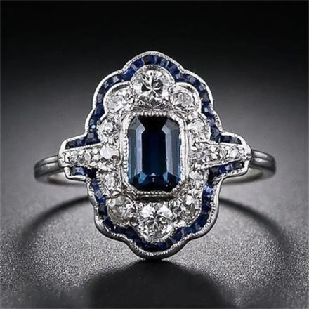 CAOSHI Hot Selling Silver Plated Luxury Blue Crystal Index Finger Ring Jewelry Vintage Ladies Women Gemstone Engagement Rings