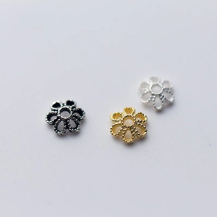 S925 Sterling Silver Hollow Six-Petal Flower Bead Hat DIY Bead Holder Jewelry Accessories Wholesale Jewelry Making Supplier