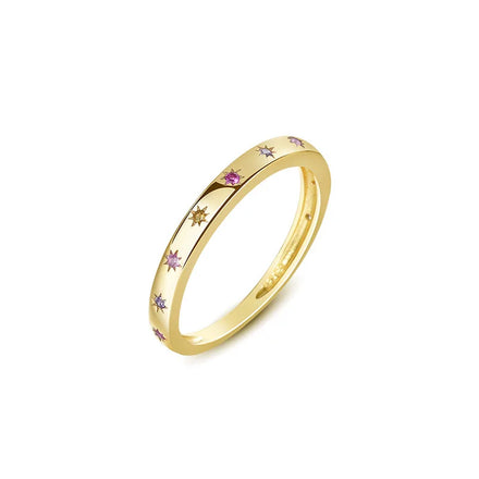 Factory Supply Dainty 925 Sterling Silver Gold Plated Cz Adjustable Ring Colorful Zircon Finger Ring for Lady Girls