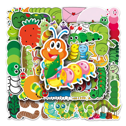 Vi- 50 Pcs Cute Caterpillar Cartoon Sticker Pack for Kid Laptop Phone Notebook Luggage Vinyl Decorative Stickers