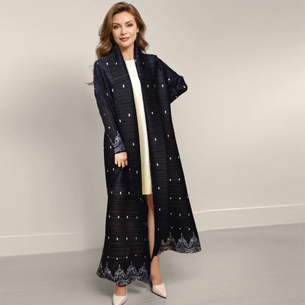 99292-49 EID Women Pleated Cardigan Summer Design Islamic Clothing Muslim Dress Traditional Muslim Casual Long Abaya
