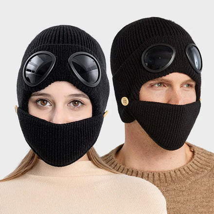 Autumn Winter New pilot Glasses Earwarmers Thickened Warm Hats Women Korean Knitted Hat Ski Mask