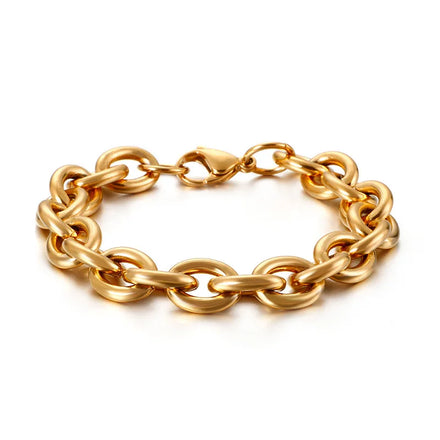 YF3142 Wholesale Fashion Waterproof Jewelry Hollow Thick 18K Gold Plated Stainless Steel 11MM Thick O Shaped Chain Bracelet